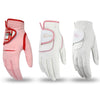 Three pink and white golf grips shown in different angles