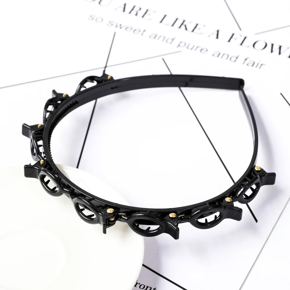 Black double layer headband decorated with small pearl and rhinestone embellishments