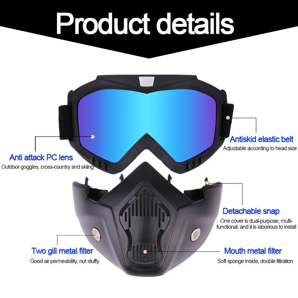 Protective Motorcycle Face Mask with Full-Face Goggles