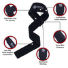 Black gym wrist strap featuring an adjustable loop, cotton material, neoprene, and reinforced stitching for grip and stabilit