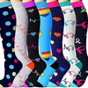 A set of colorful compression elastic socks featuring various heart and rainbow patterns.