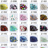 A grid of various printed cotton surgical caps for medical professionals in different colors and patterns.