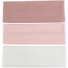 Tres bandanas de algodón tejidas en colores rosa y blanco
