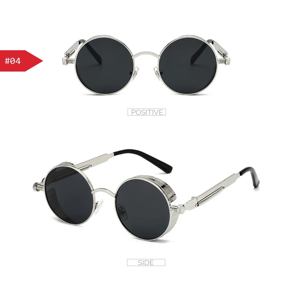 Steampunk Round Sunglasses with Alloy Frame and UV400 Protection