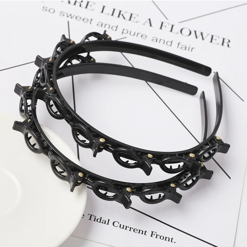 Black double layer headband adorned with small pearls and rhinestones
