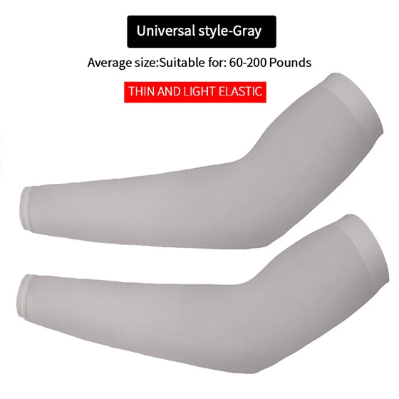 Gray fingerless arm sleeves suitable for 60-200 pounds, thin and light elastic.