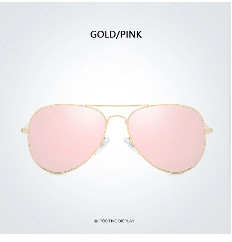 Gold/pink polarized pilot sunglasses with light pink lenses and gold frames