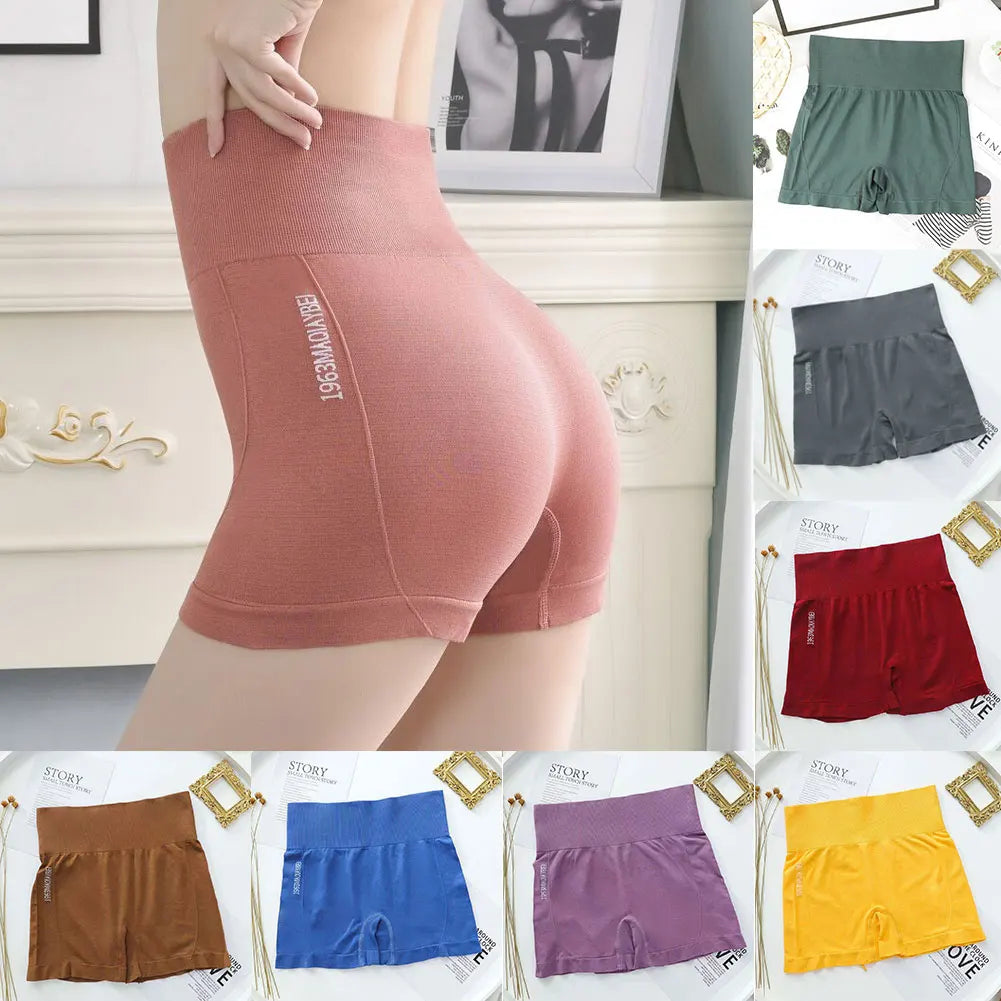 Colección de shorts deportivos sin costuras para mujer en varios colores, incluyendo rosa, gris, rojo, marrón, azul, morado y