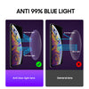 Comparison showing an anti blue light lens blocking blue light and a general lens allowing it.