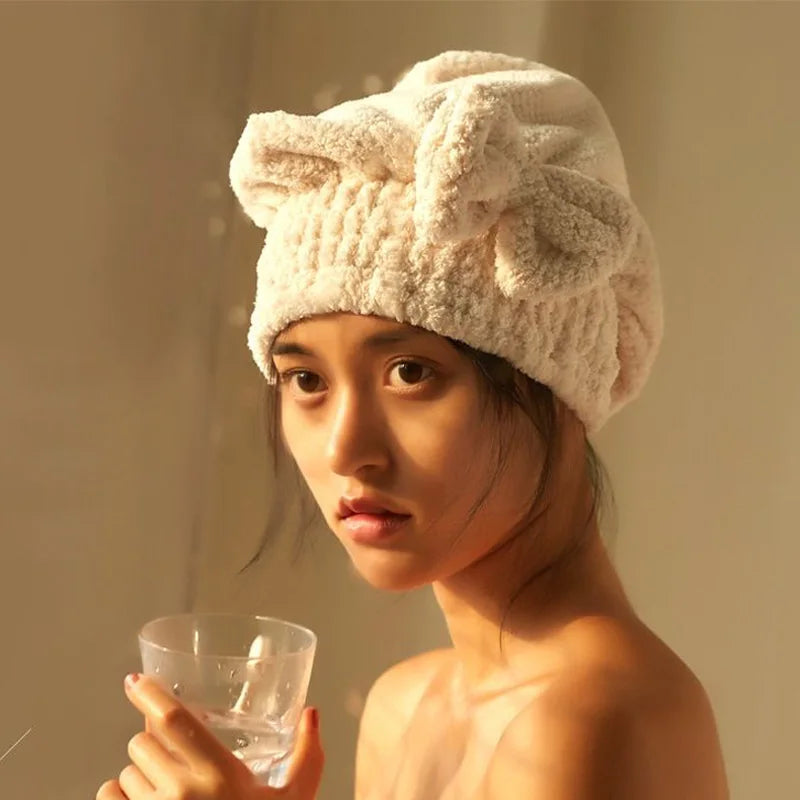 Quick-Dry Microfiber Hair Towel Wrap with Bowknot