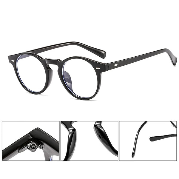 Lunettes à monture carrée noire pour hommes, gros plan sur la charnière et l'attache