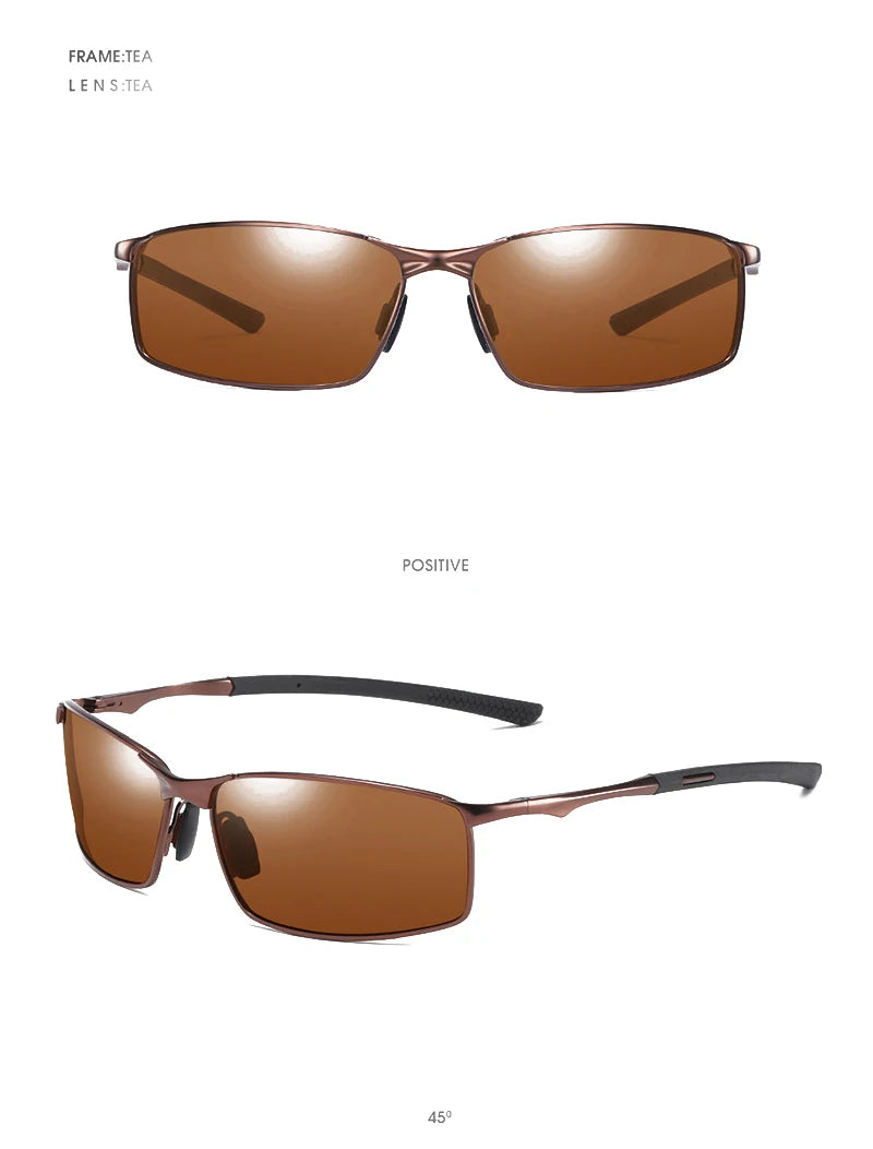 Polarized Square Sunglasses for Men with Metal Frame