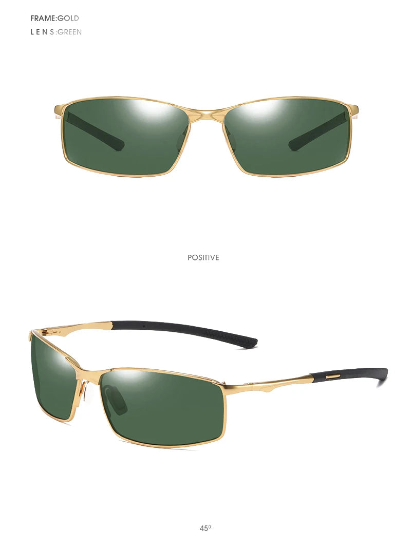 Polarized Square Sunglasses for Men with Metal Frame