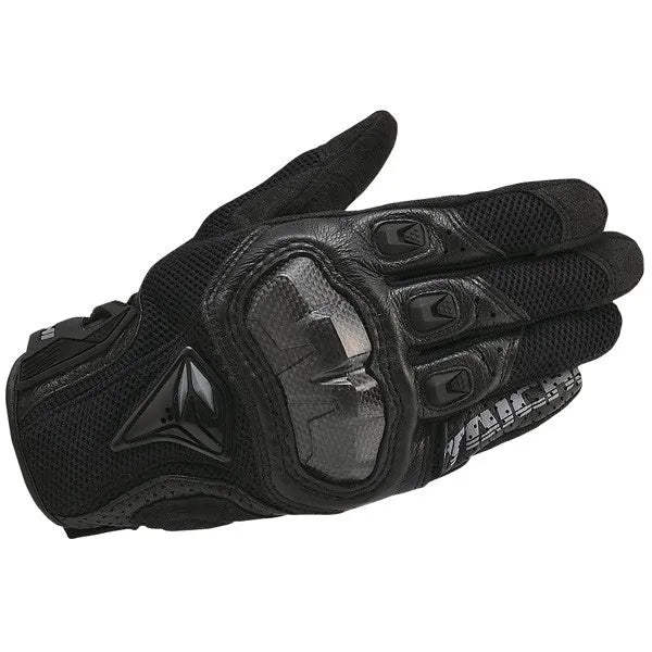 Black genuine leather motorcycle motocross gloves shown from the palm side
