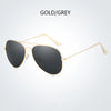 Gold and grey classic polarized pilot sunglasses with gold metal frames
