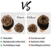 Comparison of messy curly hair bun extensions showing thickness, quality rubber band, and lack of shedding or tangling.