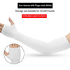 White fingerless arm sleeves shown on a hand and arm, demonstrating the fit and style.