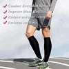 A person wearing black compression socks is shown standing outdoors, with text listing health benefits.