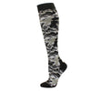 Black and gray camouflage medical grade compression socks for circulation and vein support