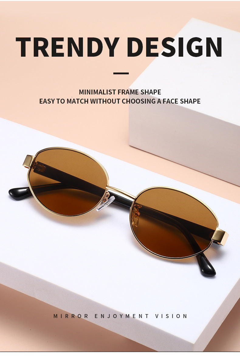Retro Oval Metal Sunglasses with UV400 Protection