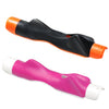 A portable golf swing grip trainer shown in black and orange, and a pink and white version.