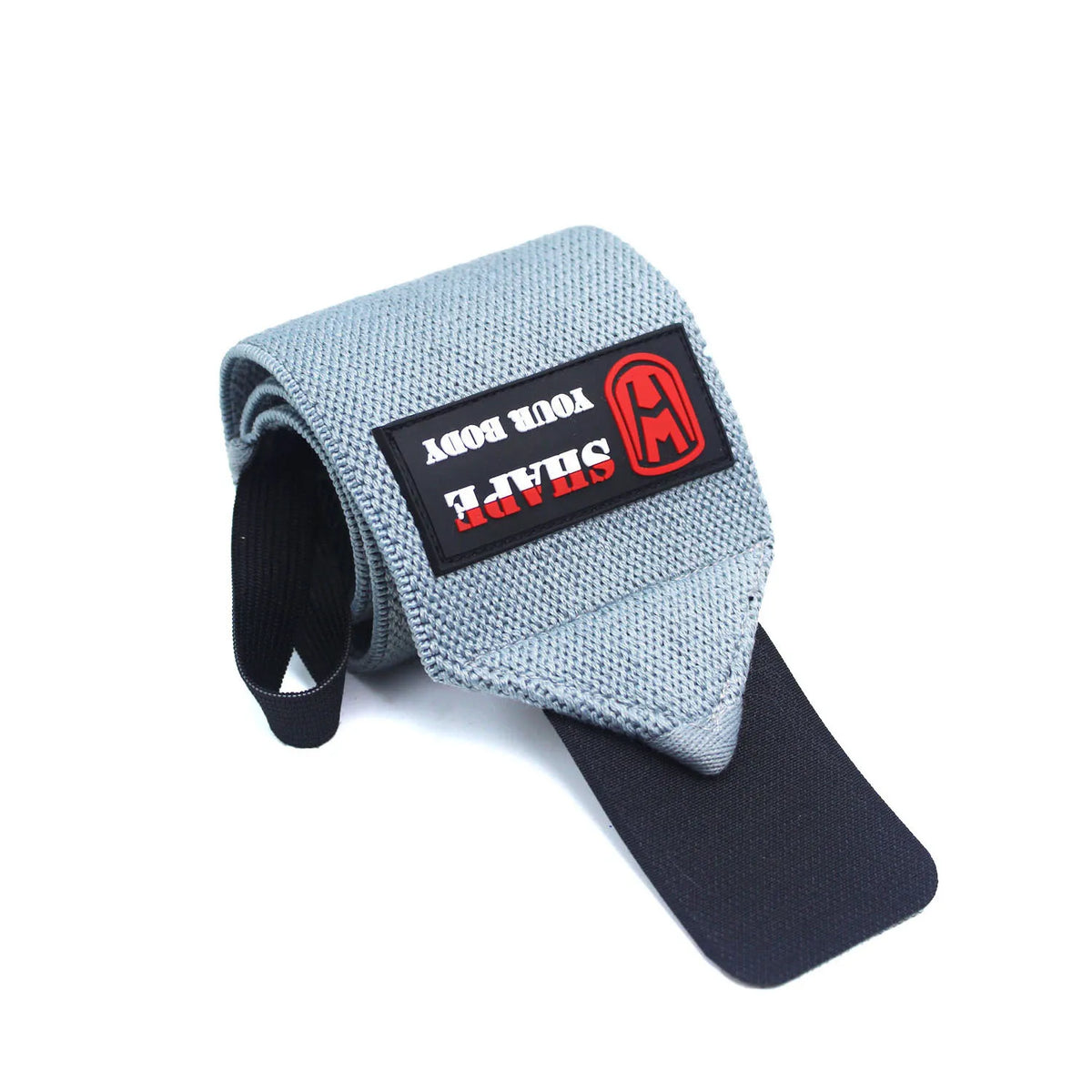 A gray adjustable wrist guard bandage with a black label featuring the text YOUR BODY SHARE