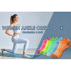 A woman models a pack of six breathable and soft women's ankle crew socks in various colors.