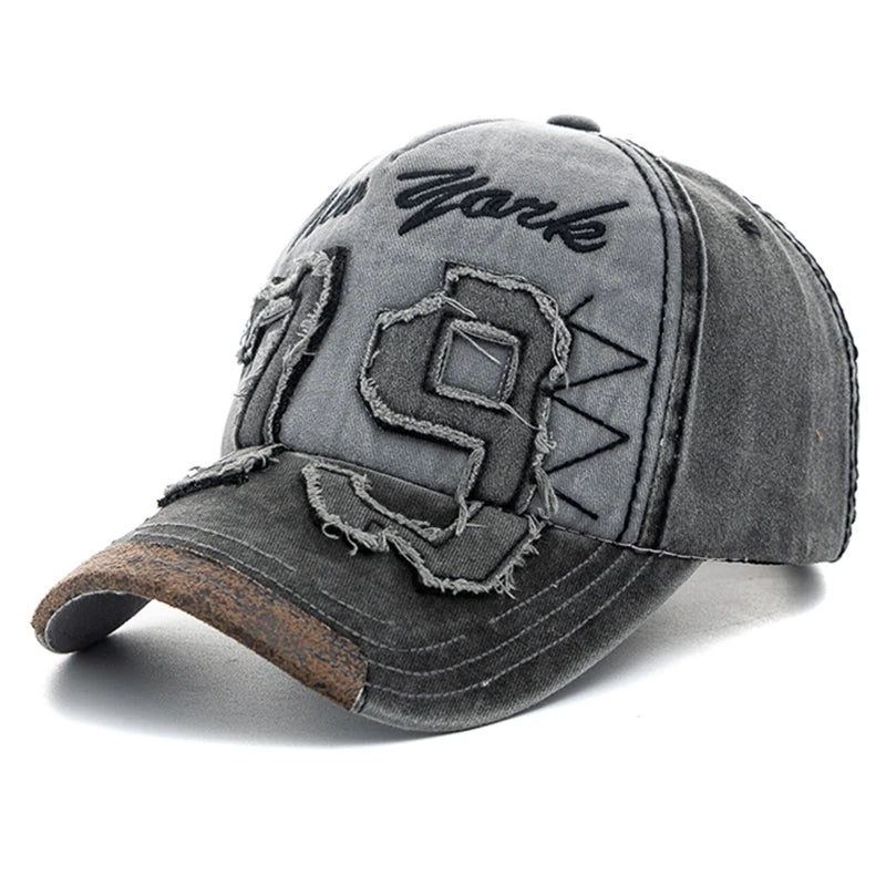Vintage Washed Cotton Baseball Cap with Letter Embroidery