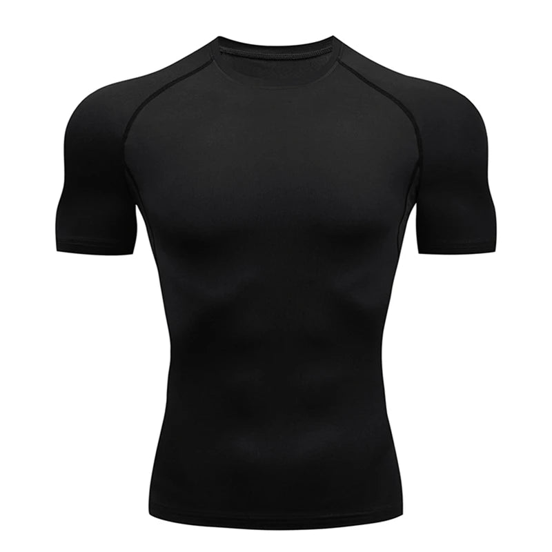 Black men's performance compression t-shirt shown from the front.