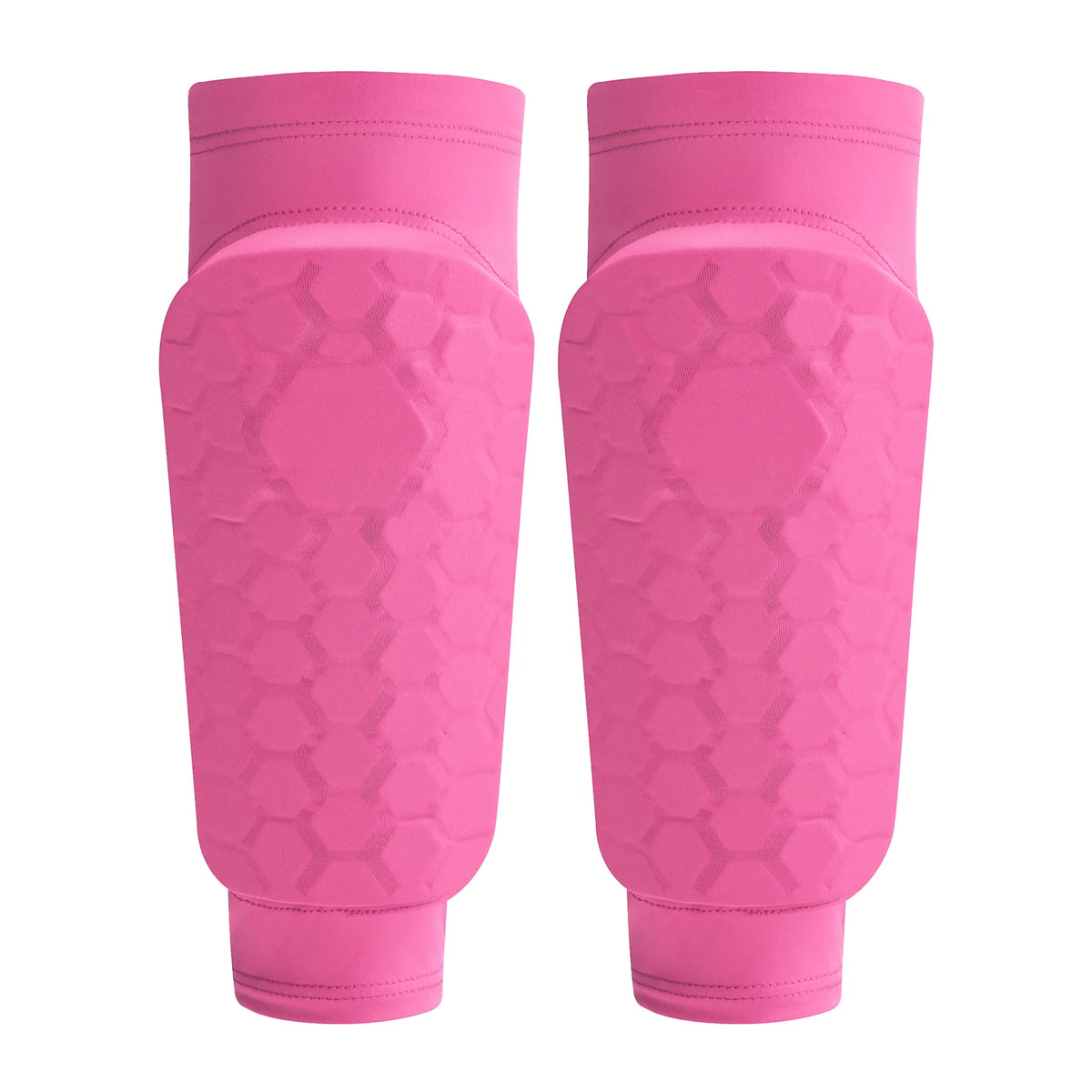 A pair of bright pink lightweight soccer shin guards for calf protection.