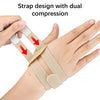 Handgelenk-Design mit doppelter Kompression, die rote Pfeile auf Druckpunkte am Handgelenk zeigen.