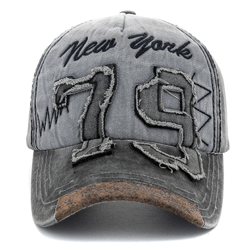 Vintage Washed Cotton Baseball Cap with Letter Embroidery