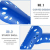 Blue adjustable soccer shin guards featuring a curved design and a sturdy shell for protection