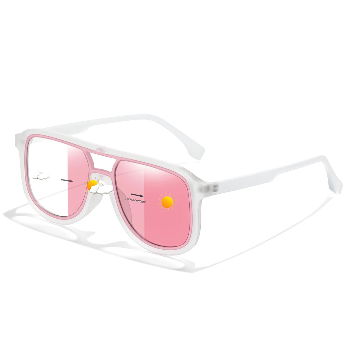 Pink photochromic square frame sunglasses with UV400 protection
