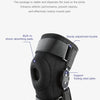 A black knee pad with various features like shock-absorbing pads, a folding steel plate, and elastic edge wrapping.