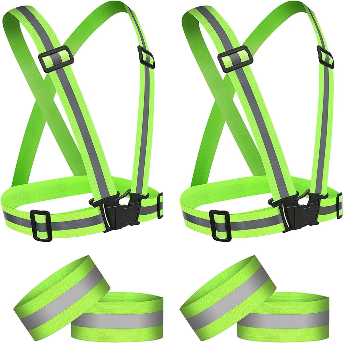 Adjustable High-Visibility Reflective Safety Vest with Wrist Straps