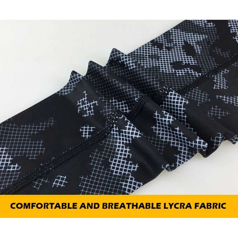 Black camouflage patterned Lycra fabric compression arm sleeves for recovery and support