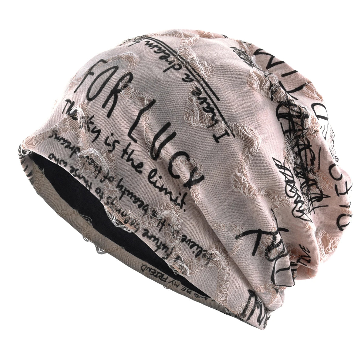 Vintage Letter Print Beanie Hat with Fleece Lining