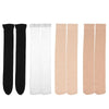 A set of five opaque thigh high elastic socks in black and beige colors.