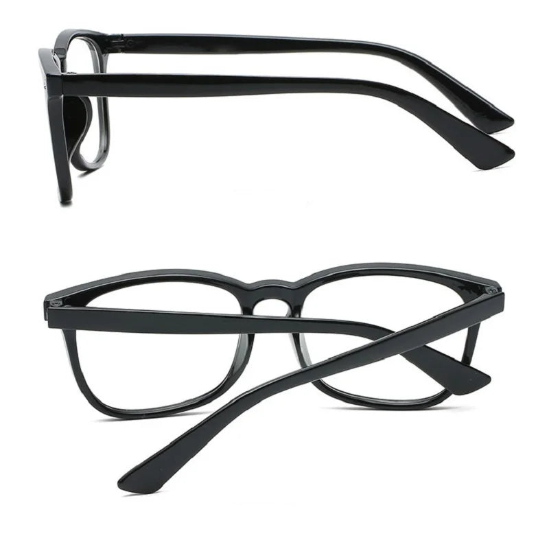 A pair of black elegant anti-blue light reading glasses shown from the front.