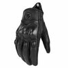 Black full finger leather motorcycle riding gloves with a silver lightning bolt emblem