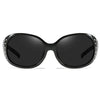Black polarized sunglasses with diamond-inlaid detailing for women