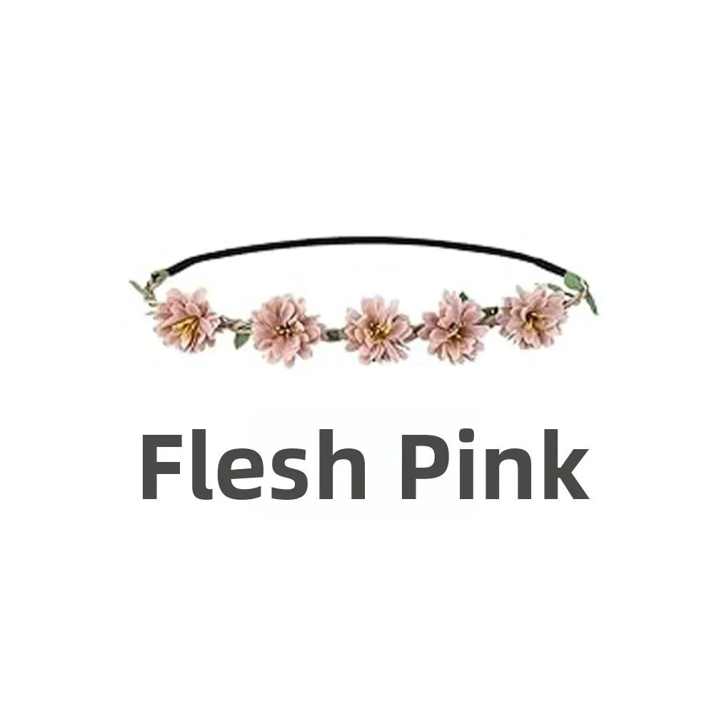 A delicate floral rose wreath crown headpiece in flesh pink.