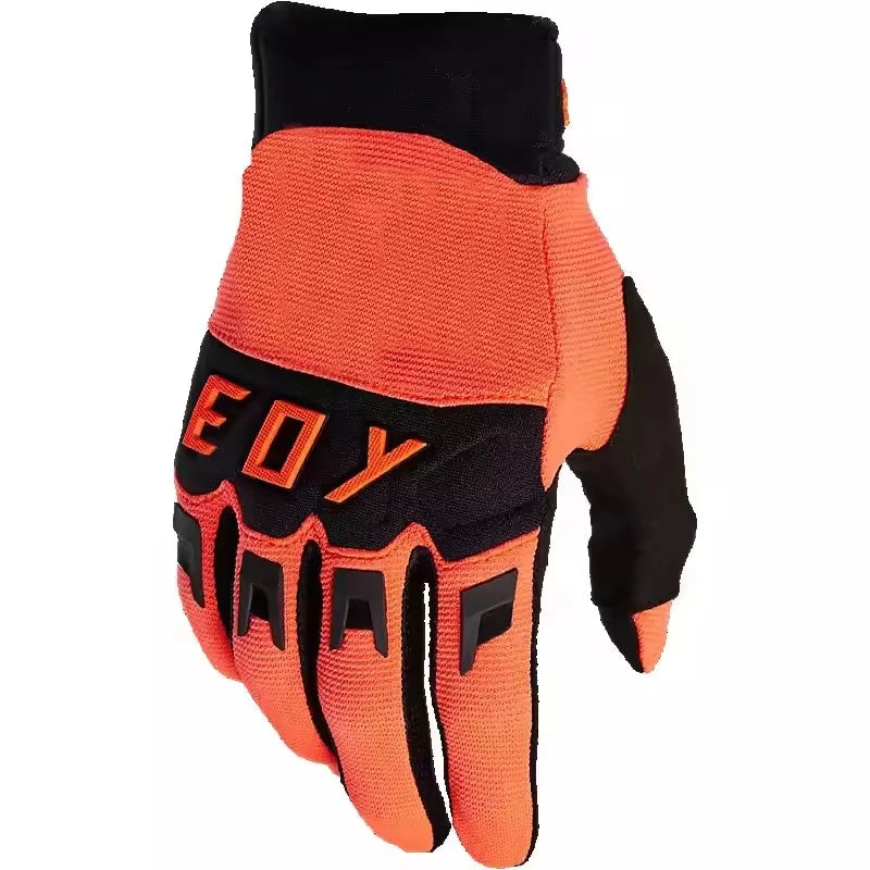 Heavy duty full finger off-road motorcycle gloves in orange and black