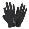 Ein Paar schwarze Allwetter-Sport-Fang- und Rennhandschuhe, flach dargestellt.