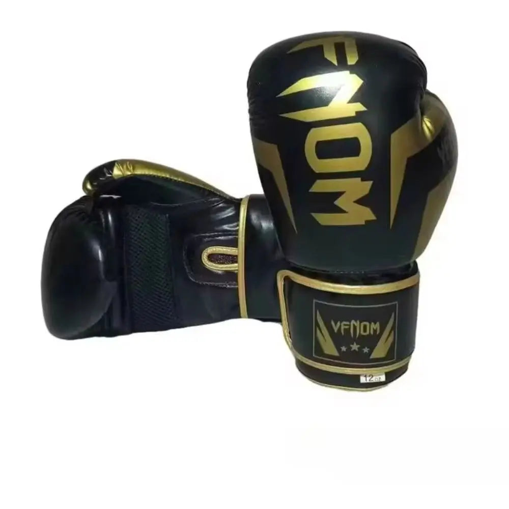 Guantes de boxeo y Muay Thai profesionales de PU en negro y dorado