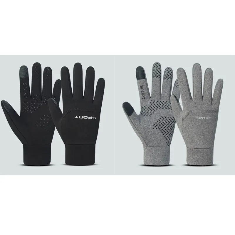 A set of four sports football gloves in black and gray colors shown against a light background.