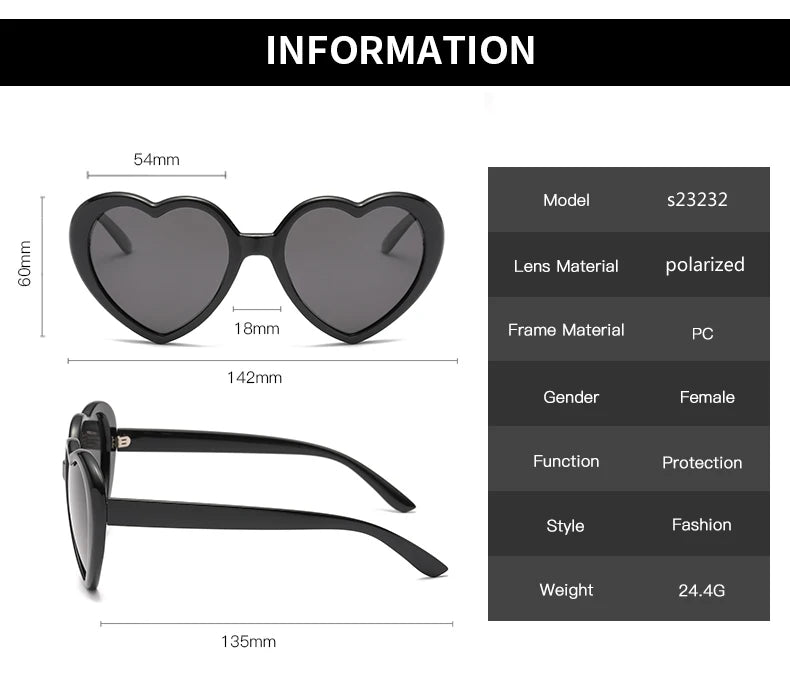 Polarized Heart-Shaped Sunglasses with UV Protection