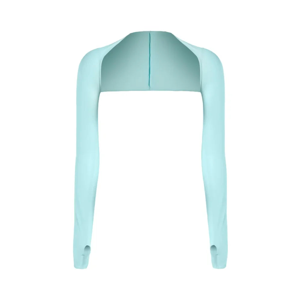 Light blue ice silk sun protection arm sleeves displayed flat