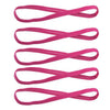 A pack of five pink elastic silicone sports headbands.